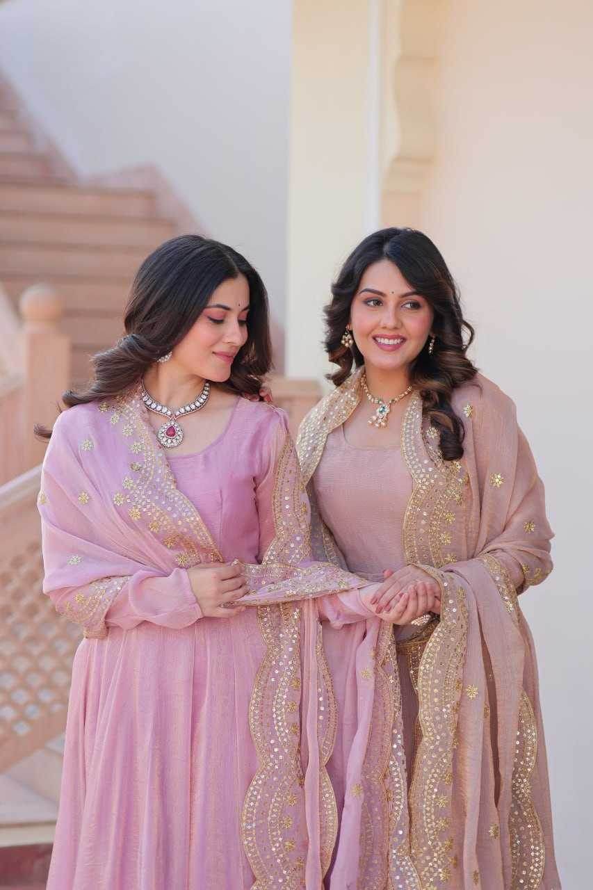 Chiffon Full Sleeve Gown With Dupatta - MYLUXURY LANE ENTERPRISE